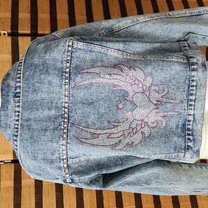 NWOT!! Custom made angel wing rhinestone jean jacket